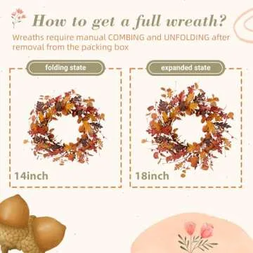 YNYLCHMX 18" Fall Wreaths for Front Door, Artificial Autumn Wreath, Fall Door Wreath with Eucalyptus Leaves and Berries for Home Porch Window Wall Farmhouse Decor, Indoor Outdoor, Holiday Decor
