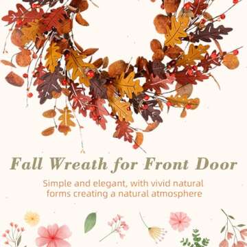 YNYLCHMX 18" Fall Wreaths for Front Door, Artificial Autumn Wreath, Fall Door Wreath with Eucalyptus Leaves and Berries for Home Porch Window Wall Farmhouse Decor, Indoor Outdoor, Holiday Decor
