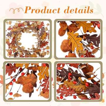 YNYLCHMX 18" Fall Wreaths for Front Door, Artificial Autumn Wreath, Fall Door Wreath with Eucalyptus Leaves and Berries for Home Porch Window Wall Farmhouse Decor, Indoor Outdoor, Holiday Decor