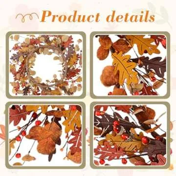 YNYLCHMX 18" Fall Wreaths for Front Door, Artificial Autumn Wreath, Fall Door Wreath with Eucalyptus Leaves and Berries for Home Porch Window Wall Farmhouse Decor, Indoor Outdoor, Holiday Decor