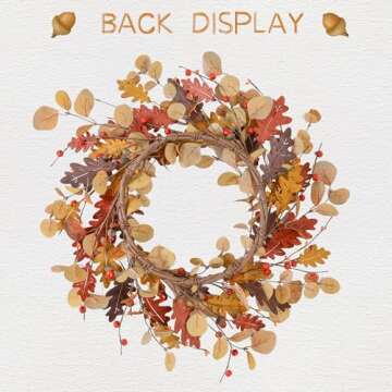 YNYLCHMX 18" Fall Wreaths for Front Door, Artificial Autumn Wreath, Fall Door Wreath with Eucalyptus Leaves and Berries for Home Porch Window Wall Farmhouse Decor, Indoor Outdoor, Holiday Decor