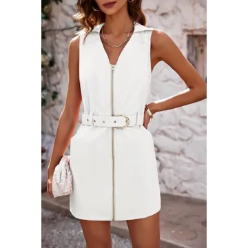 Fisoew Women's Summer Mini Dress V Neck Belted Cowgirl