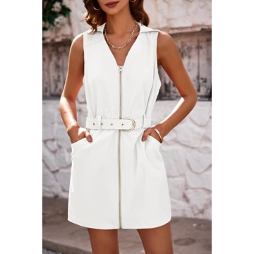 Fisoew Women's Summer Mini Dress V Neck Belted Cowgirl