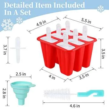 Popsicle Molds,Silicone Ice Pop Molds,BPA Free Popsicle Mold Reusable Easy Release Ice Pop Maker,Homemade Popsicle Mould with Silicone Funnel and Cleaning Brush (Red, 6 Cavities)