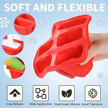 Popsicle Molds,Silicone Ice Pop Molds,BPA Free Popsicle Mold Reusable Easy Release Ice Pop Maker,Homemade Popsicle Mould with Silicone Funnel and Cleaning Brush (Red, 6 Cavities)