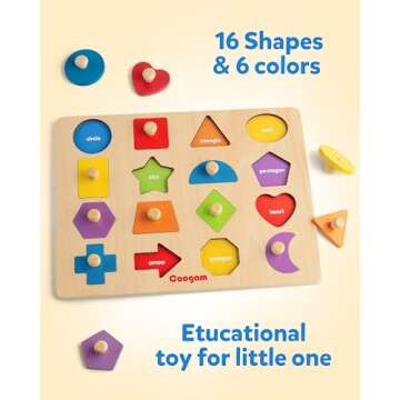 Coogam Wooden Shape Peg Puzzle for Early Learning