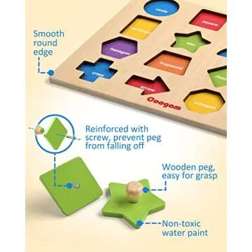 Coogam Wooden Shape Peg Puzzle for Early Learning