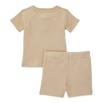 Burt's Bees Baby Boys Shirt Pant Set, Top & Bottom Outfit Bundle, 100% Organic And Toddler Layette Set, Fossil Ribbed Tee & Short Set, 3T US