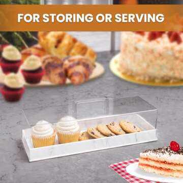 Perco Rectangular Cake Tray with Lid - White Marbleized Shatter Resistant Cake Holder with Clear Transparent Cover - for Elegant Culinary Displays - Perfect for Cakes, Pastries, Desserts, and More