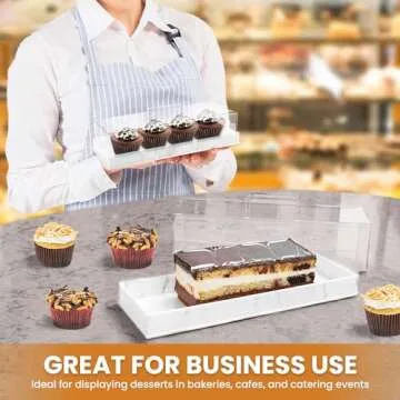 Perco Rectangular Cake Tray with Lid - White Marbleized Shatter Resistant Cake Holder with Clear Transparent Cover - for Elegant Culinary Displays - Perfect for Cakes, Pastries, Desserts, and More