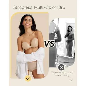 Niidor Self Adhesive Bra Push up Strapless Invisible Backless Sticky Bras Silicone Bra for Women-Nude-A