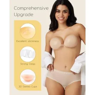 Niidor Self Adhesive Bra Push up Strapless Invisible Backless Sticky Bras Silicone Bra for Women-Nude-A