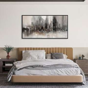 Cityscape Wall Art New York City Skyline Buildings Picture Modern Abstract Grey NYC Skyline Birds Pa...