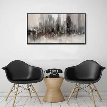 Cityscape Wall Art New York City Skyline Buildings Picture Modern Abstract Grey NYC Skyline Birds Painting Framed Artwork for Bedroom Living Room Bathroom Home Office Decor 20×40IN