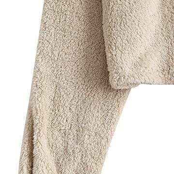 ZAFUL Women's Fuzzy Lounge Casual Pajamas Sets Long Sleeve Fleece Pullover and Pants Set 2 Piece Fluffy Loungewear Sleepwear Khaki