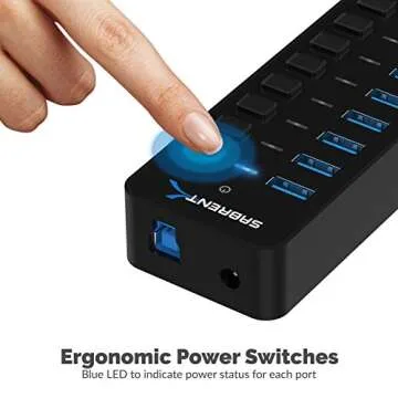 SABRENT 60W 10 Port USB 3.0 Hub Includes 3 Smart Charging Ports with Individual Power Switches and LEDs and 60W 12V/5A Power Adapter (HB-B7C3)