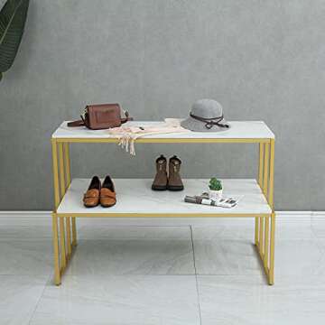 CIVANA Metal Shoe Handbag Display Stand, 2 Tier Heavy Duty Display Table, Modern Standing Display Ri...