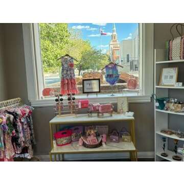 CIVANA Metal Shoe Handbag Display Stand, 2 Tier Heavy Duty Display Table, Modern Standing Display Riser Shelf for Retail Stores, Iron and Wood, Gold