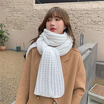 Boaisdus Knitted Scarf White for Women & Men Winter Chunky Knit Scarf Soft and Warm Knit Scarf Wrap ...