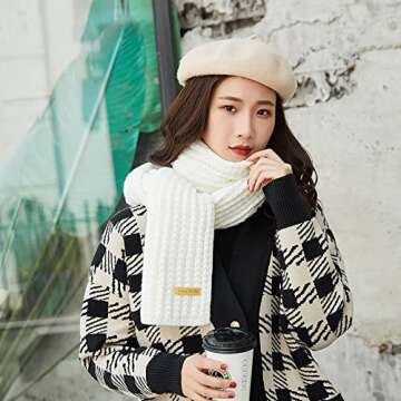 Boaisdus Knitted Scarf White for Women & Men Winter Chunky Knit Scarf Soft and Warm Knit Scarf Wrap for Women's Outddor Knit Scarves Cold Weather(White-69 L x 10" W)