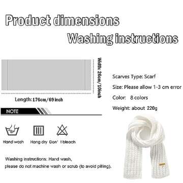 Boaisdus Knitted Scarf White for Women & Men Winter Chunky Knit Scarf Soft and Warm Knit Scarf Wrap for Women's Outddor Knit Scarves Cold Weather(White-69 L x 10" W)