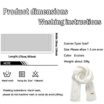 Boaisdus Knitted Scarf White for Women & Men Winter Chunky Knit Scarf Soft and Warm Knit Scarf Wrap for Women's Outddor Knit Scarves Cold Weather(White-69 L x 10" W)