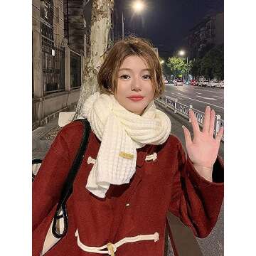 Boaisdus Knitted Scarf White for Women & Men Winter Chunky Knit Scarf Soft and Warm Knit Scarf Wrap for Women's Outddor Knit Scarves Cold Weather(White-69 L x 10" W)