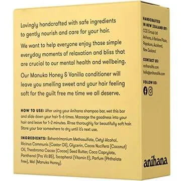 ANIHANA Conditioner Bar for Regular Normal Hair Clean Purifying Natural Healthy Look and Shine Paraben Free Manuka Honey and Vanilla 2.1 oz