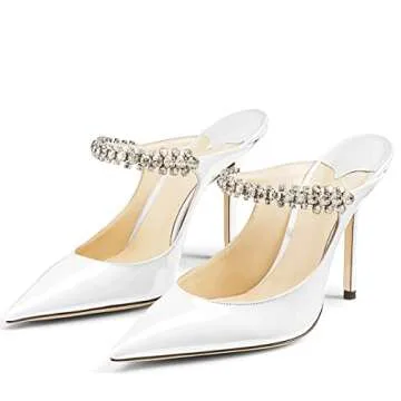 MIRAAZZURRA Women's Rhinestone Heeled Mules - Chic Bridal Sandals