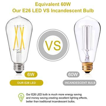 Ascher Vintage LED Edison Bulbs 60 Watt Equivalent, Eye Protection Led Bulb with 95+ CRI, Non-Dimmable, High Brightness Daylight White 4000K, ST58 Antique LED Filament Bulbs, E26 Base, Pack of 4