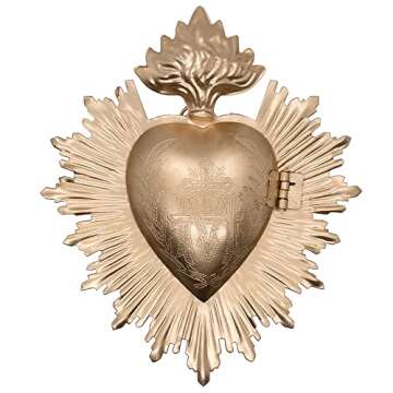 Milagro Heart Wall Ornament Ex Voto | Beautiful Sacred Heart Home Décor | Great Catholic Gift for Sacraments and Housewarming | Locket Space for Small Trinkets (Gold-Tone)