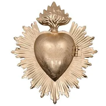 Milagro Heart Wall Ornament Ex Voto | Beautiful Sacred Heart Home Décor | Great Catholic Gift for Sacraments and Housewarming | Locket Space for Small Trinkets (Gold-Tone)