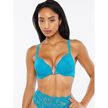 Savage X Fenty Romantic Lace Push Up Bra in Laidback Blue