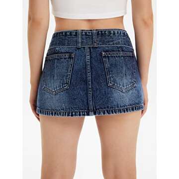 Floerns Women's Casual Buckled Belt Drop Waist Straight Denim Mini Skirt Dark Blue S