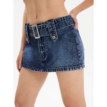 Floerns Women's Casual Buckled Belt Drop Waist Straight Denim Mini Skirt Dark Blue S