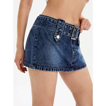 Floerns Women's Casual Buckled Belt Drop Waist Straight Denim Mini Skirt Dark Blue S