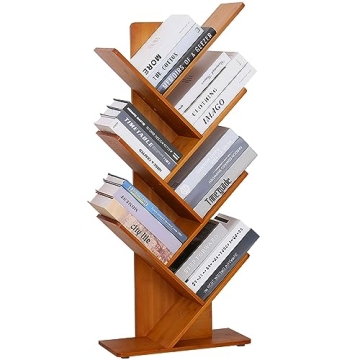 C&AHOME 7-Shelf Tree Bookshelf, Bamboo Wood Bookcase, Book Rack, Storage Rack Shelves in Living Room...