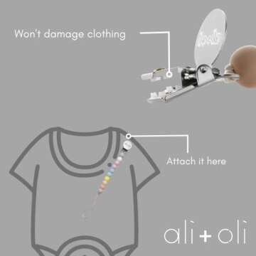 Ali+Oli Silicone Pacifier Clip - Food-Grade Safe for Baby
