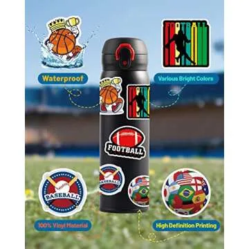pcnearty 300 Pcs Sport Stickers for Kids, Water Bottle Stickers, Cute Vinyl Waterproof Hydroflask Phone Skateboard Laptop Stickers, Bulk Sticker Packs for Boys Girls Teens Adults