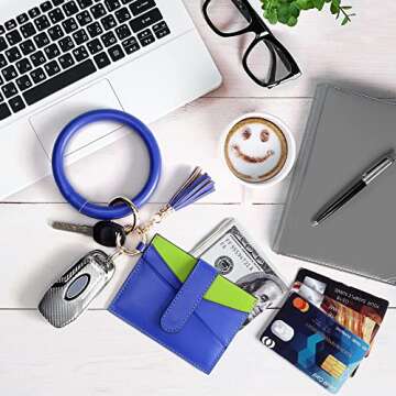 ZRTARY Wristlet Bracelet Keychain Wallet Credit Card Holder Tassel Keyring Bangle for Women with Gift Box