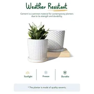 LE TAUCI Ceramic Plant Pots, 5.4 Inch Pots for Indoor Plants, Planters with Drainage Hole and Saucer, Flower Pots for Succulent, Snake Plants and Cactus, Set of 2, Reactive Glaze White