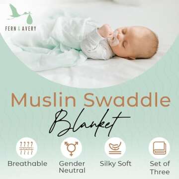 Fern & Avery Baby Swaddle Blankets - Receiving Blankets for Boys & Girls - Lightweight Breathable Ge...