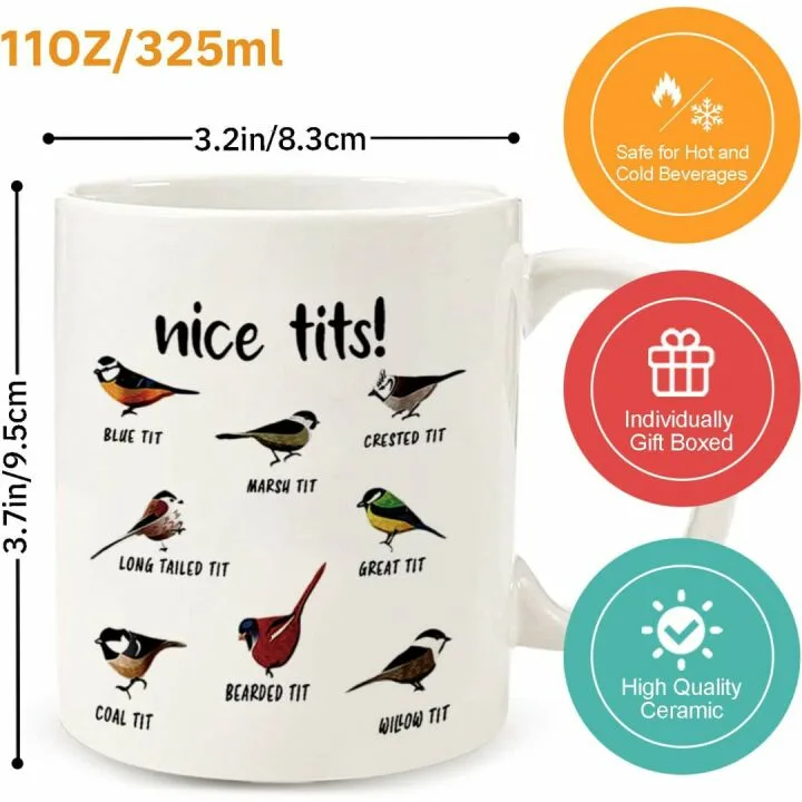 Funny 'Nice Tits' Bird Mug - Great Gift Idea for Bird Lovers