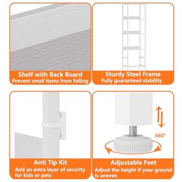 Furnulem 4-Tier Corner Shelf, Bookshelf with 2 Storage Drawers, 57.28”Tall Narrow Bookcase, Standing Shelf Organizer Unit for Living Room, Bedroom, Metal Frame, Wood Display Shelf