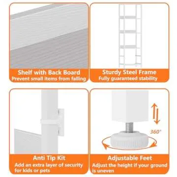 Furnulem 4-Tier Corner Shelf, Bookshelf with 2 Storage Drawers, 57.28”Tall Narrow Bookcase, Standing Shelf Organizer Unit for Living Room, Bedroom, Metal Frame, Wood Display Shelf