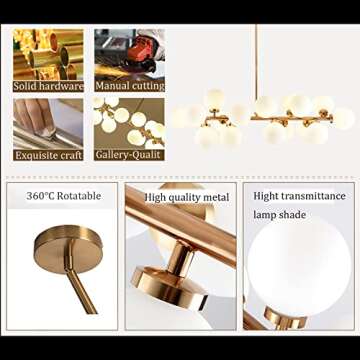 APLampara Mid Century Modern Chandelier Linear Chandeliers 16-Light Brass Gold Pendant Lighting Fixture for Dining Room, Kitchen Island