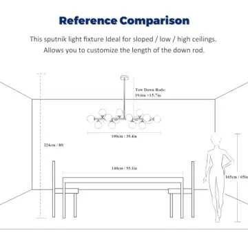 APLampara Mid Century Modern Chandelier Linear Chandeliers 16-Light Brass Gold Pendant Lighting Fixture for Dining Room, Kitchen Island