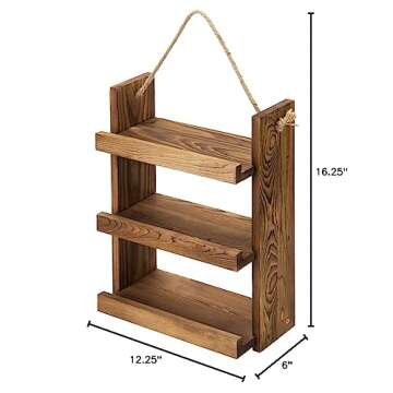 MyGift 3 Tier Shabby Chic Dark Brown Wood Ladder Style Bathroom or Kitchen Wall Hanging Storage Shelf Rack with Rustic Rope for Living Room Bedroom Bathroom Kitchen