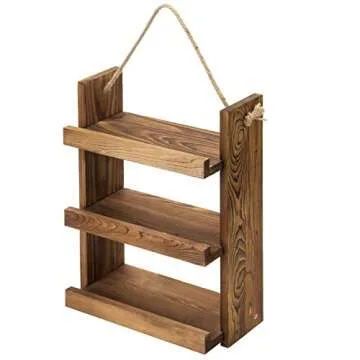 MyGift 3 Tier Shabby Chic Dark Brown Wood Ladder Style Bathroom or Kitchen Wall Hanging Storage Shelf Rack with Rustic Rope for Living Room Bedroom Bathroom Kitchen