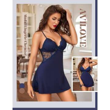 Avidlove Lace Chemise Women Lingerie Blue Sleepwear